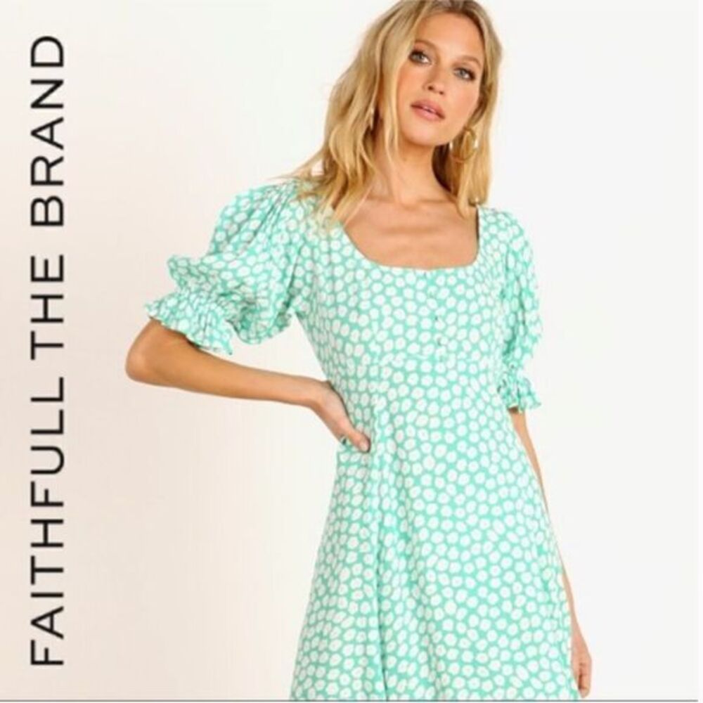 NWT! Faithfull The Brand La Barben Mini Dress Bella Floral Mint Green